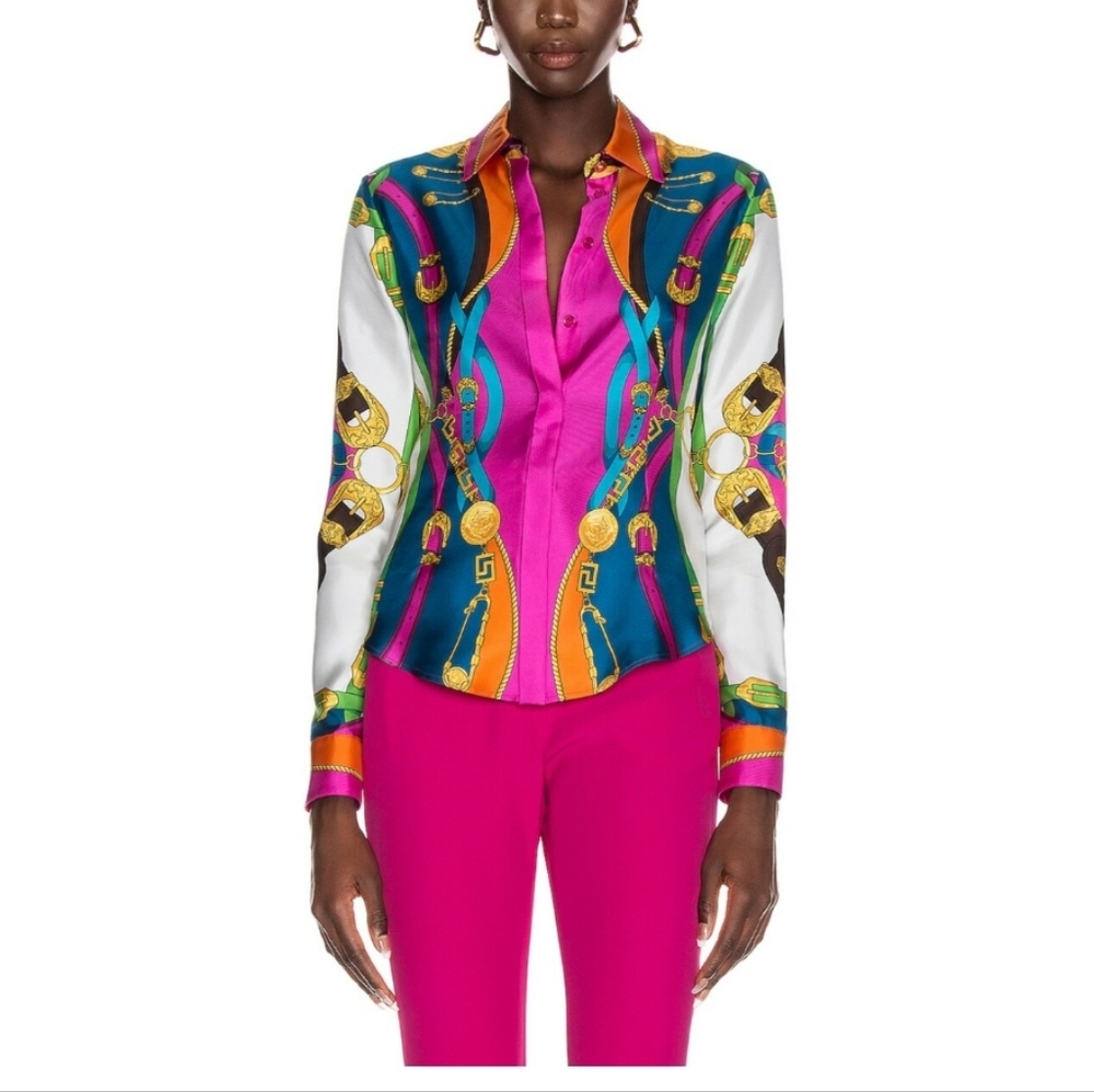 Versace Silk Multicolor Print Blouse
